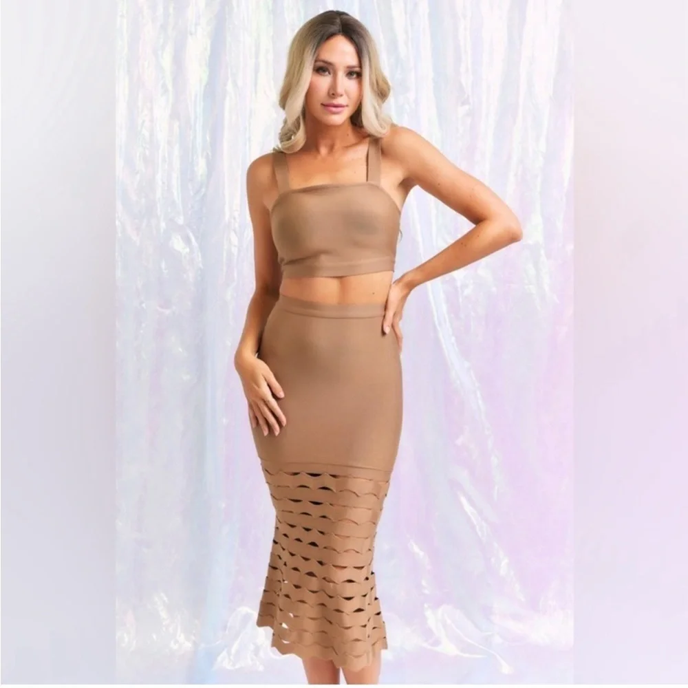 Rivir Bandage Crop Top and Cutout Midi Skirt Set - Size Small